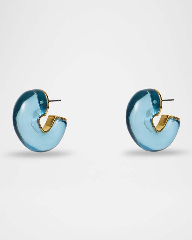 Birthstone Chunky Hoop Earrings, Blue Topaz